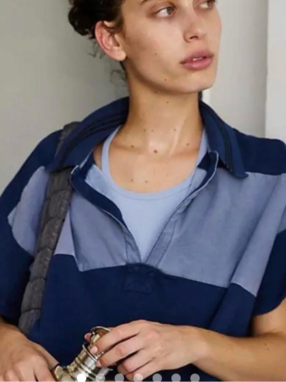 Free People Blue Colorblock Cropped Polo Tank